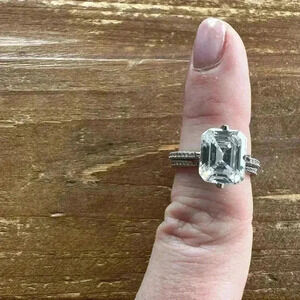 Italo Jewelry Hidden Halo Emerald Cut Engagement and pave band